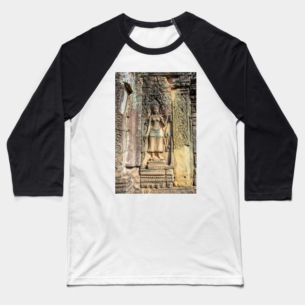Bas Relief Statue, Bayon Temple Baseball T-Shirt by BrianPShaw